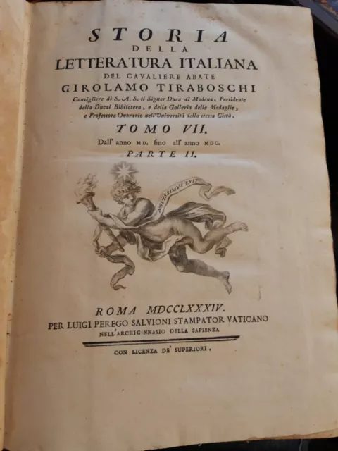 STORIA DELLA LETTERATURA italiana, Girolamo Tiraboschi, 1777 1781 quattro  volumi EUR 189,00 - PicClick IT