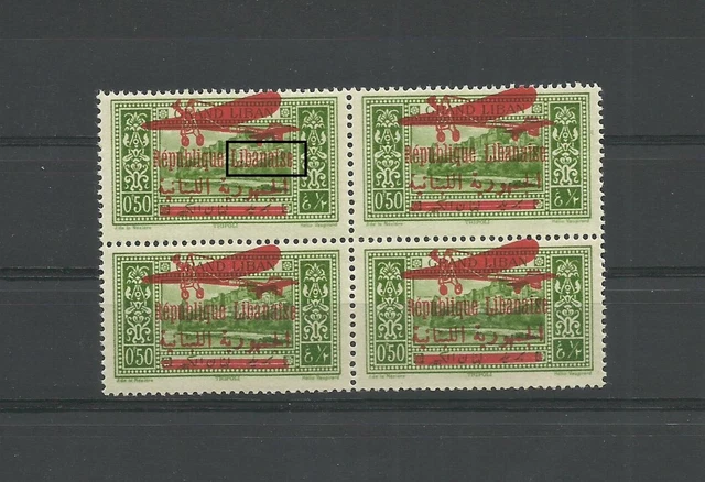 Lebanon 1928 Gib: 151 Error "Libanlse" Instead Of "Libanaise" Block Of 4  Mnh