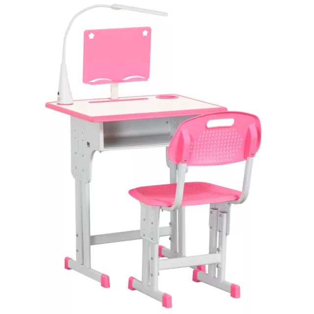 HOMCOM Banco con Sedia per Bambini 6-12 Anni Altezza Regolabile Lampada Rosa