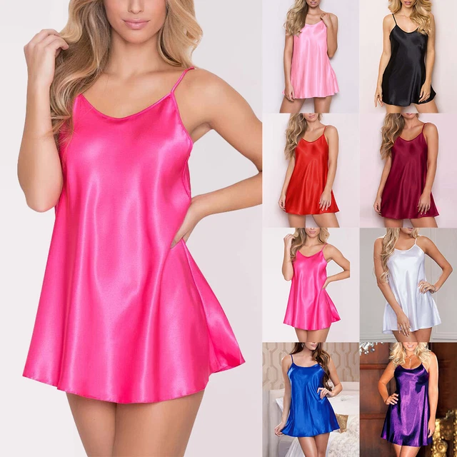 Women Satin Silk Nightdress Lingerie Nightwear Sleepwear Slip Cami Dress Pajamas