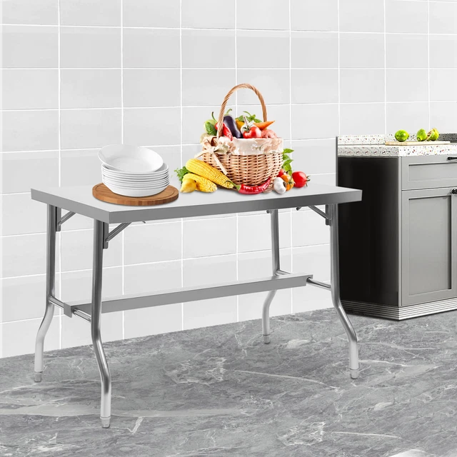 Kitchen Prep Table 48x30in Foldable Work Station 1102lbs Load Stainless Steel