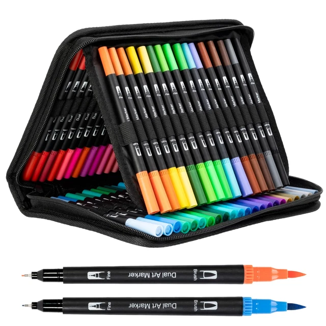 Pennarelli Ohuhu Doppia Punta 60 Colori - Pennello E Fineliner Per Lettering E Disegno