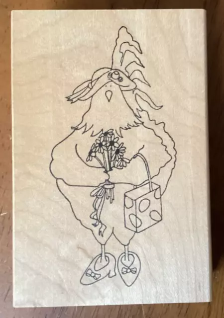 Inky Antics Dressed Up Chicken flowers hat purse wood mounted rubber stamp
