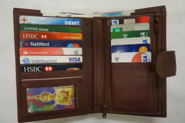Soft Leather Wallet Large Tall With Two Passport Space Top Brand Cognac RFID