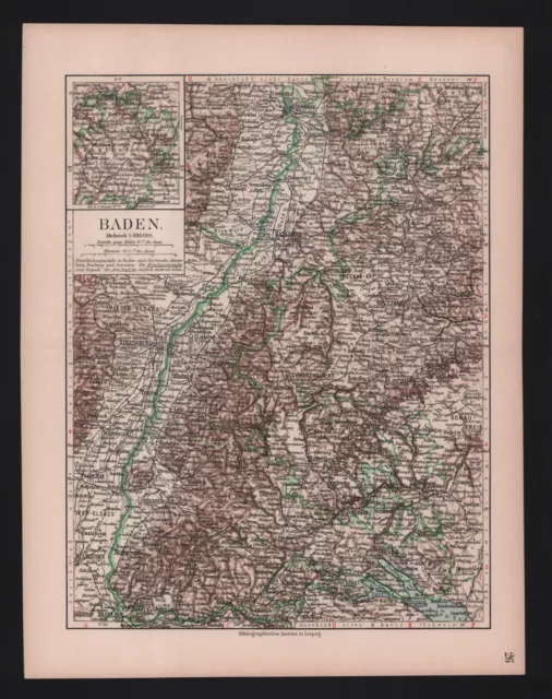 Landkarte map 1912: Baden. Schwarzwald Stuttgart Neckar Pforzheim Freiburg