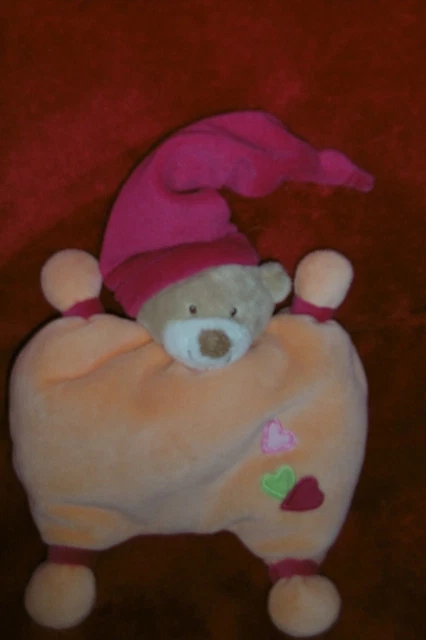 Doudou Grelot Nattou Ours Semi Plat Beige Orange Rose Coeur