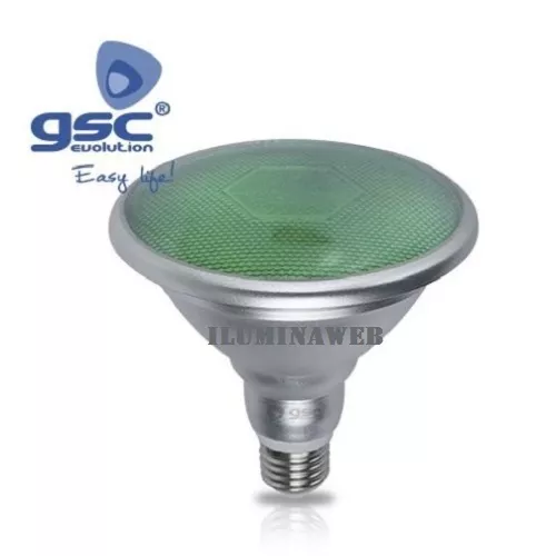 BOMBILLA PAR38 IP65 LED 18W E27 Luz Verde 230V, Lampara jardin exteriores y grow