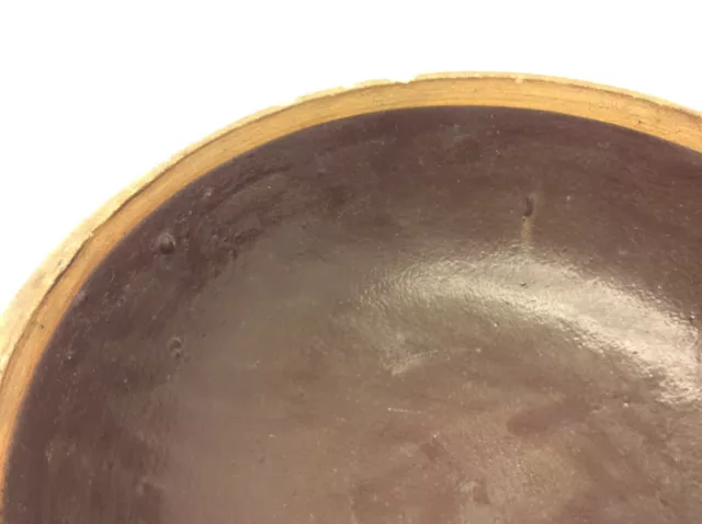 Antique Stoneware Large Handmade Brown Glazed Interior Crock Top Lid Cover 10