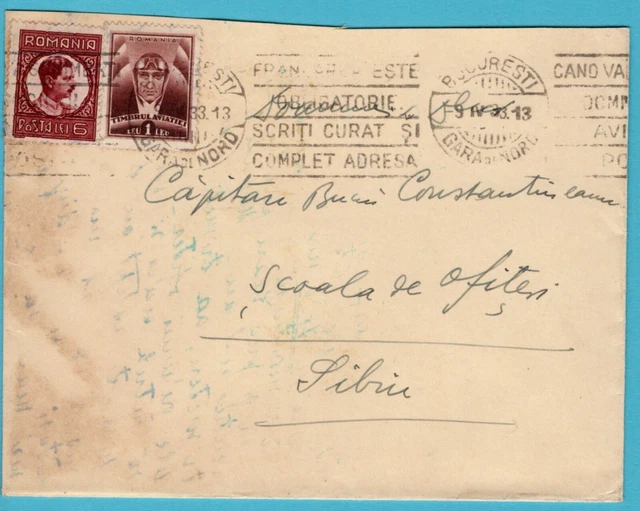ROMANIA cover 1933 Bucarest to Sibiu