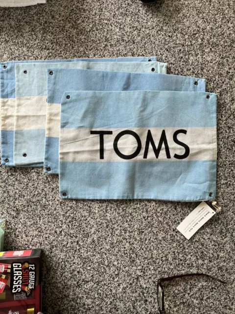 Lot of 4 TOMS Shoe Bag Flag Canvas Drawstring  new tag blue white