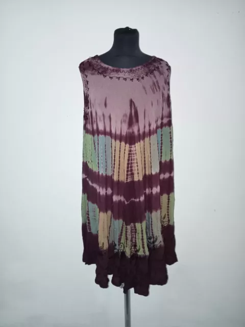 Purple & Green Hippy Boho Dress Ranbix Free Size Rayon Festival Holiday Loose