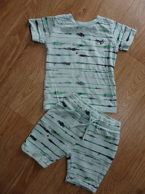 NEXT boys green pattern 2 piece shorts & t shirt set AGE 18 - 24 MONTHS