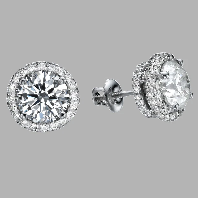 Clou Diamant Earrings 6 1/3 CT Coupe Ronde D / SI2 14K or Blanc Neuf