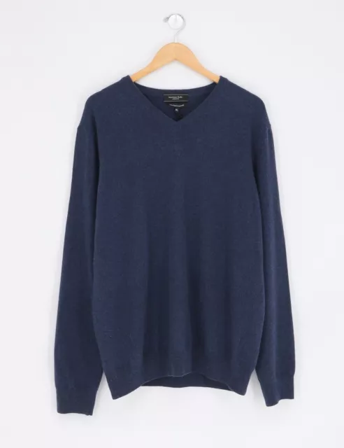 NWT Mantovani Studio Italian Cashmere Navy V-Neck Pullover Sweater Size XL