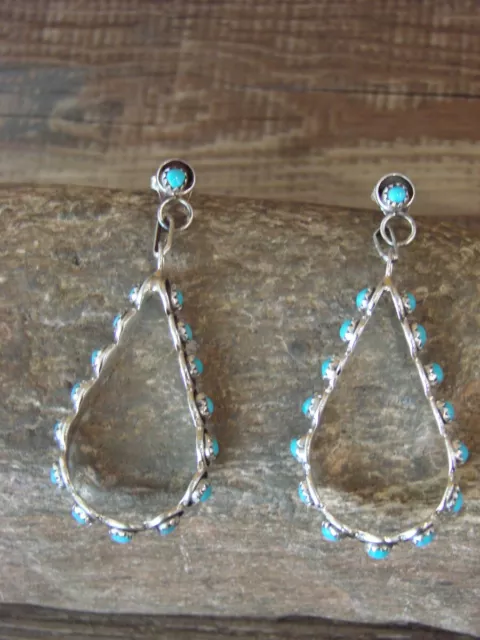 Zuni Indian Sterling Silver & Turquoise Dangle Loop Post Earrings by Booqua