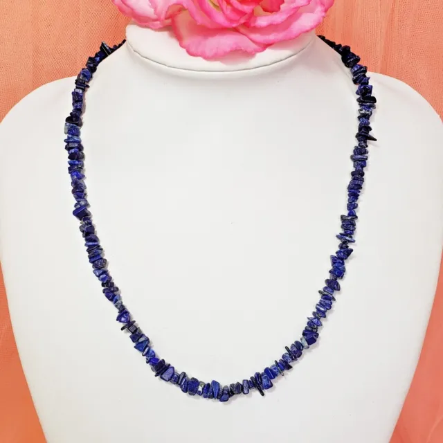 Lapis Lazuli Choker Necklace Chip & Nugget Beads 925 Sterling Silver Clasp