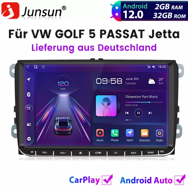 "Radio de coche Android Carplay 9" 2+32GB GPS Navi BT para VW GOLF 5 Tiguan Touran DAB+