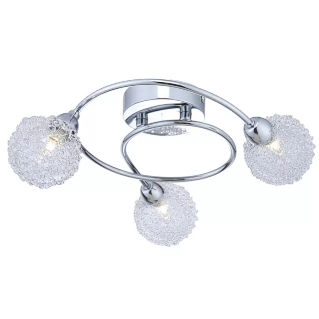 3 Way Ceiling Light Fitting Chrome Swirl Design Living Room Flush Lamp Lighting