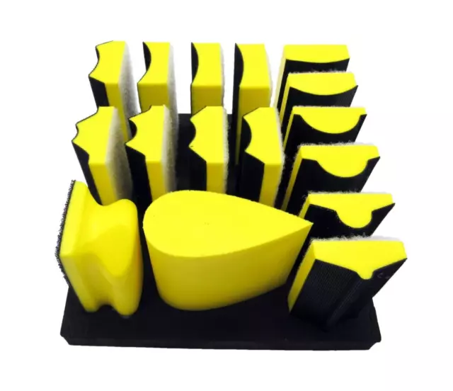 16pcs Hand Sanding Block Set - Hook and Loop Interchangeable Assorted Shapes