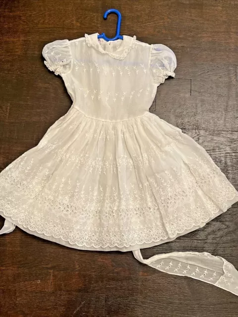 Vintage Girls Toddler Party Dress Sheer Overlay White Flowers Circle MCM PAGEANT