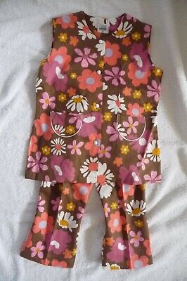 GIRLS BROWN 2-PIECE FLORAL BUTTON FRONT TUNIC TOP/TROUSERS Age 6-8 years CUCKOO