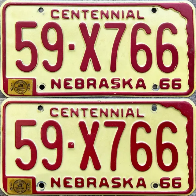 1966 Nebraska Centennial License Plates PAIR Sarpy County original unrestored