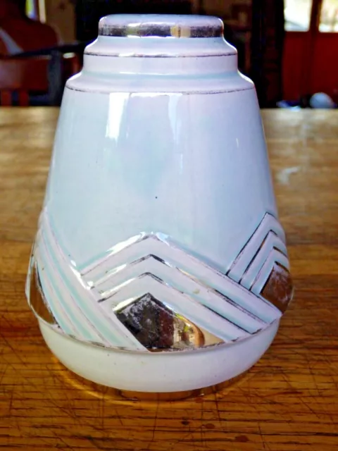 VASE CERAMIQUE EMAILLEE ARGENTURES ART DECO 1920/30 bleu gris décor géométrique