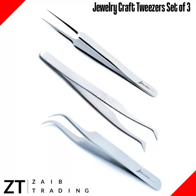 Jewelry Craft Tweezers Electronic  Mobile Watch Repairing Anti-magnetic Set Of 3