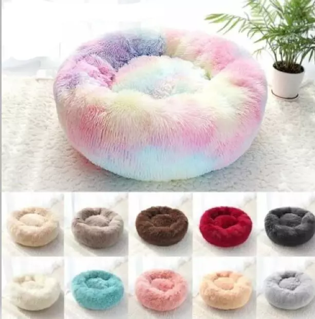 Lit Donut rond pour Chien Chat en Peluche Apaisant Comfy Tapis Couchage Panier