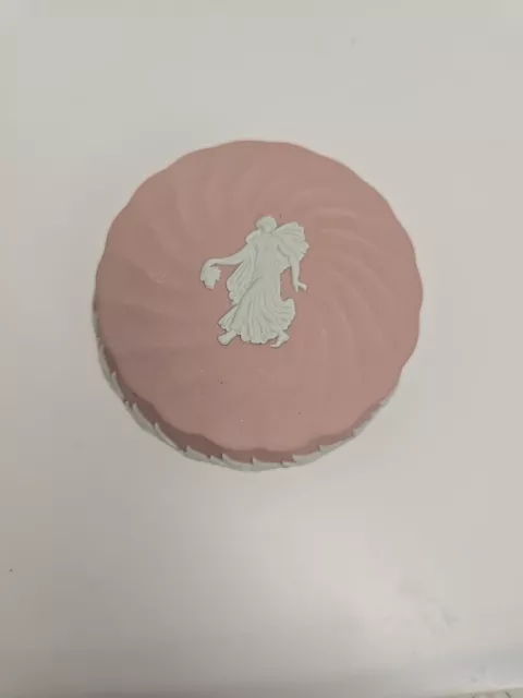 Vintage Wedgwood Jasperware Pink DANCING HOURS Swirl Round Trinket Box Lidded