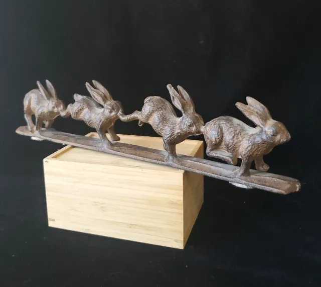 Cast Iron Running Rabbits Door Stop, Shelf Sitter Deor