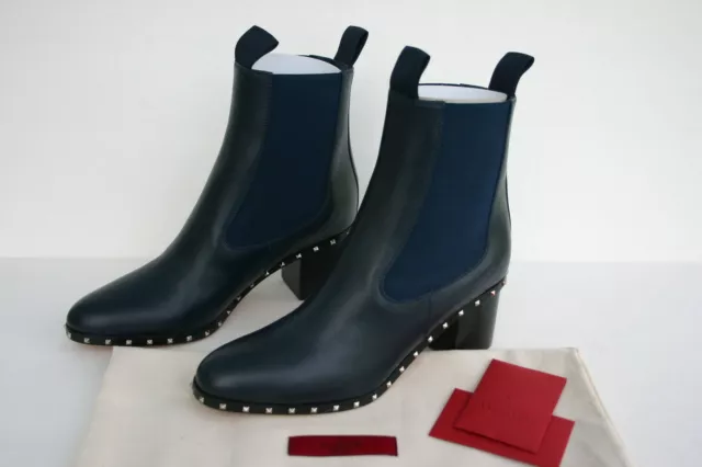 NIB Valentino Garavani Soul Rockstud Marine Navy Studded Beatle Boots Sz 7*