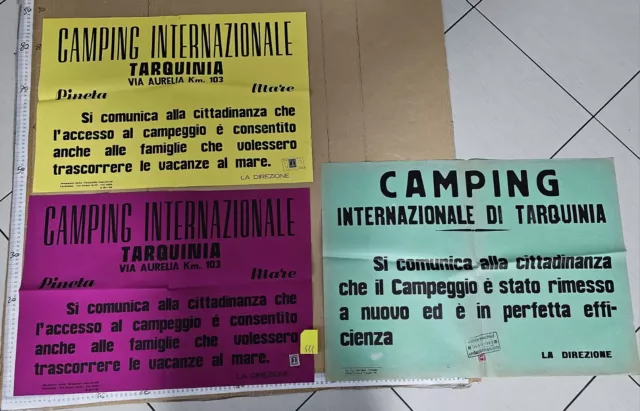 Manifesto Viterbo Tarquinia Lido Camping Internazionale Mare Anni 60 Campeggio