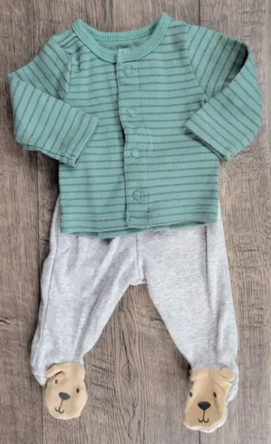 Baby Boy Just One You Carter's Preemie 2pc Green & Gray Bear Outfit