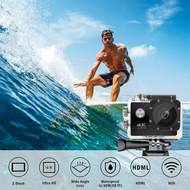 Action Camera 4K WiFi Waterproof Underwater Camera 170° Wide Angle Sports Camera 2