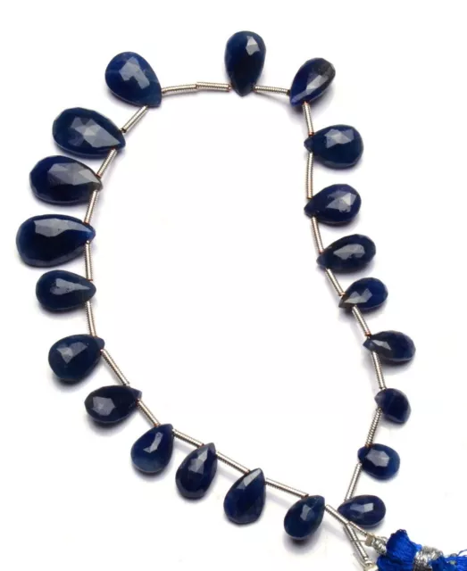 Natural Gem Blue Sapphire 9x6 to 14x9MM Faceted Pear Shape Briolettes 9.5"Strand 3