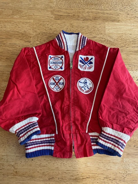 Vintage Toddler Kids Red Lightweight Jacket Baseball Patches 1960s