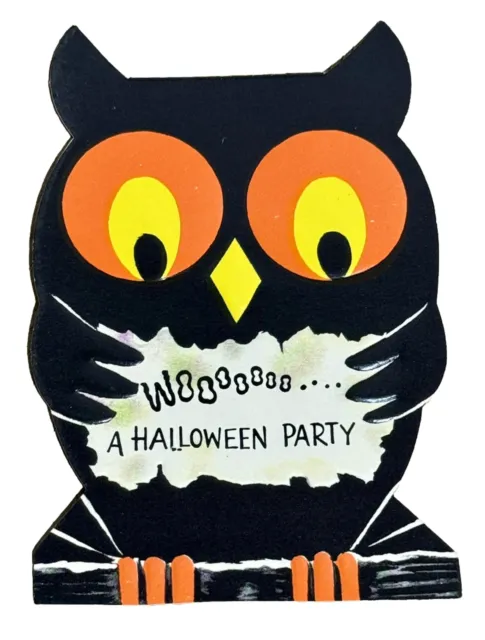 UNUSED Halloween Owl Vintage HALLMARK Party Invite Card