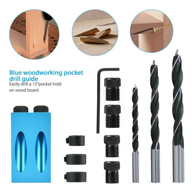 DIY POCKET HOLE Screw Jig Kit Adapter Dowel Drill Set Carpenter Wood