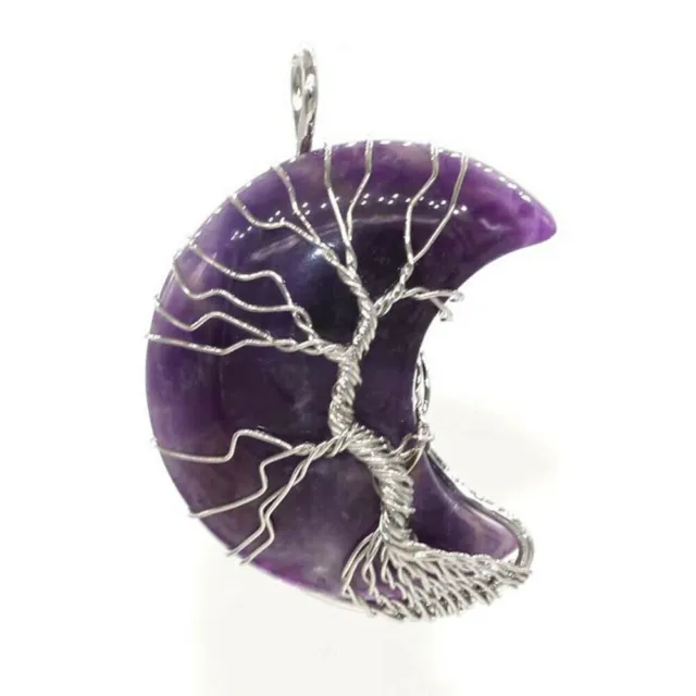 10pcs Natural Crystal Gemstone Tree of life Moon Pendant Energy Healing Amulet