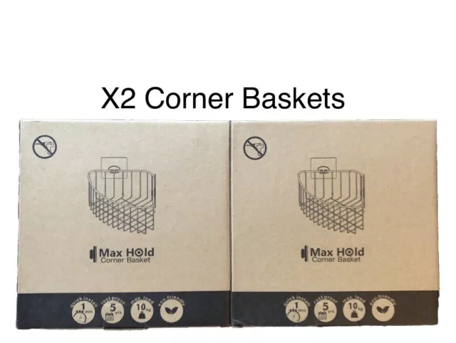 Corner Shower Basket / Caddy, (X2) No Drill, Comes With Adhesive Hooks.
