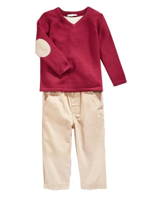 First Impressions Infant Boy 2P Burgundy Mock Layered Shirt Khaki Pants