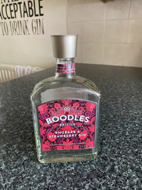 Empty BOODLES Rhubarb & Strawberry Gin Bottle. 70cl  (Upcycle)