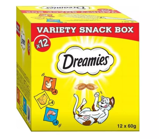 12Pcs Dreamies Delicious Crunchy Cat Treats Variety Snack Box 12x60g