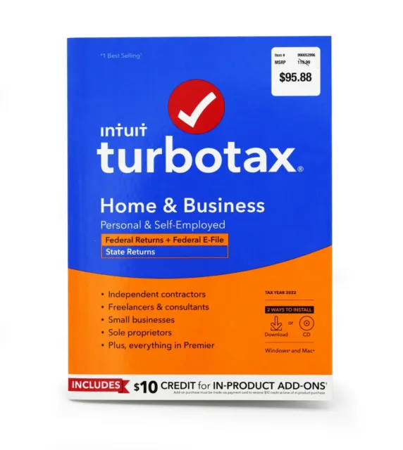 NEW Intuit TurboTax Home & Business 2022 Fed + E-file & State (CD) ( PC & MAC )