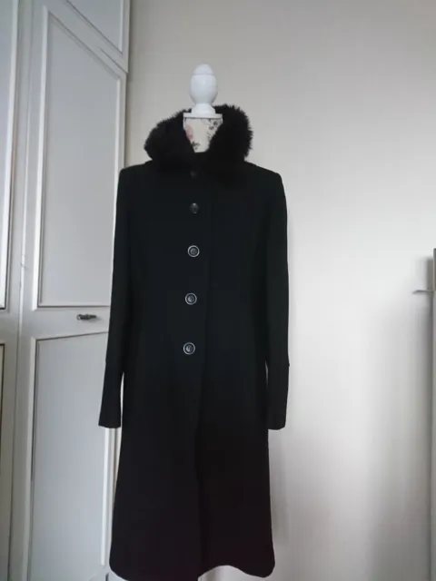 Black Wool Blend Princess Semi Fitted D.p Coat Faux Fur Collar  Size 12