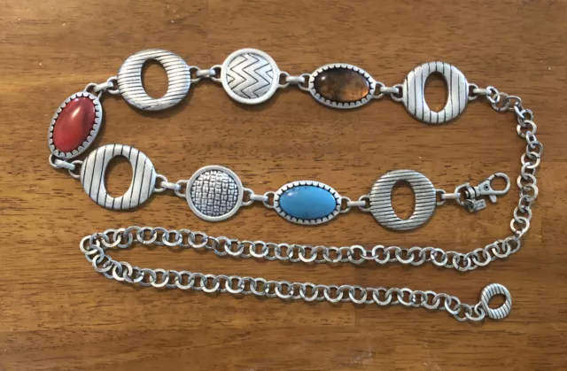 Chico's Boho Southwest Belt gunmetal gray metal faceted concho Chain