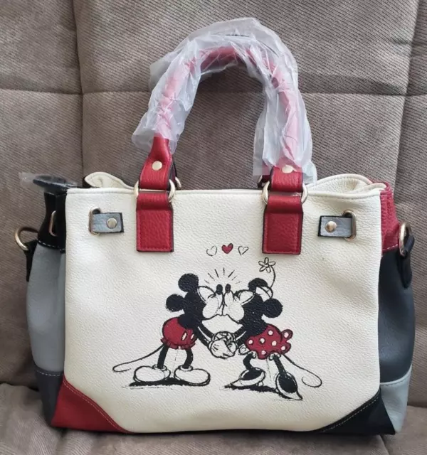 Mickey Mouse And Minnie Mouse Love Story Faux Leather Handbag