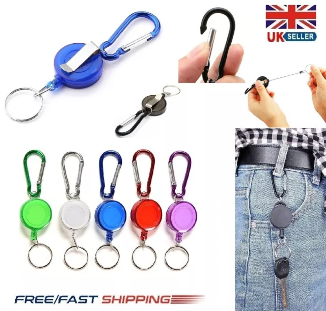 Stainless Retractable Chain Key Ring Pull Recoil Keyring Heavy Duty Steel Clip