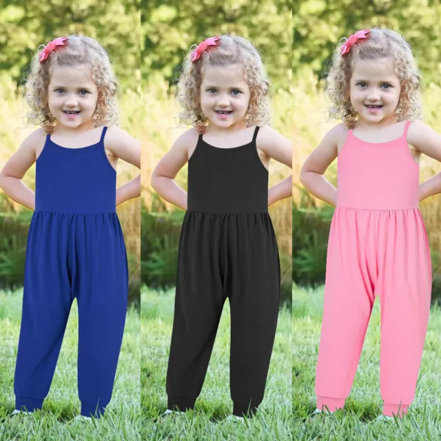 Toddler Girls Baby Kids Jumpsuit One Piece Solid Strap Romper Summer Outfits